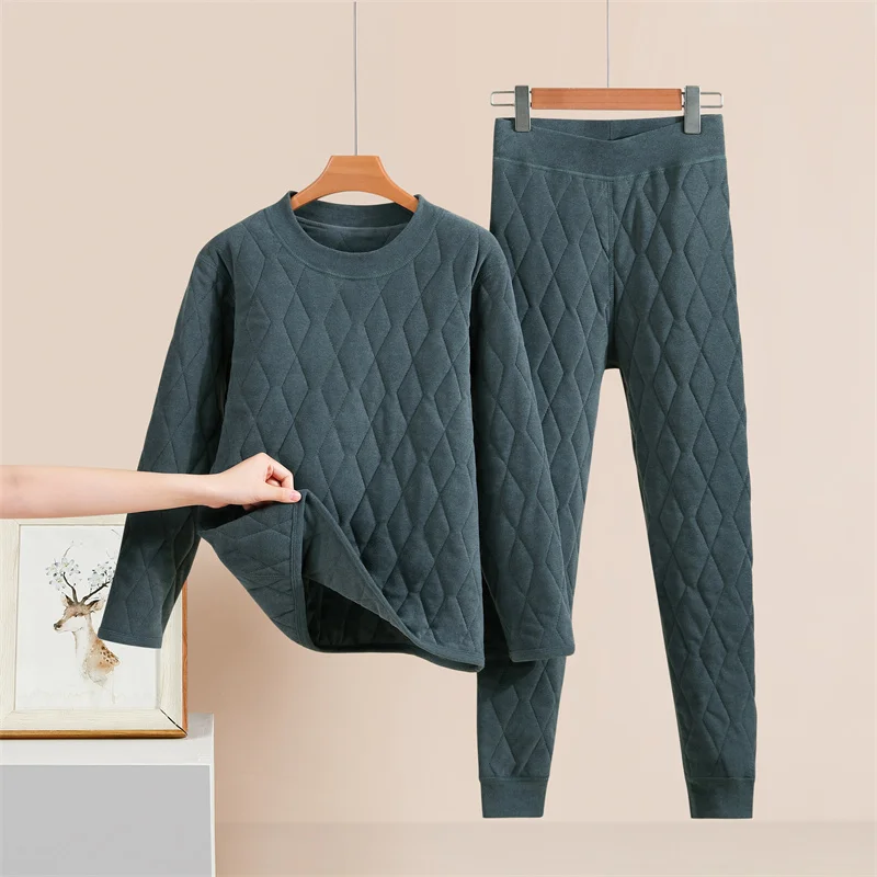 Thickened Silk Cotton Warmth Women's Wear Inner Cold Resistance Two-Piece Set Large Size Home Clothes Thermal Suit