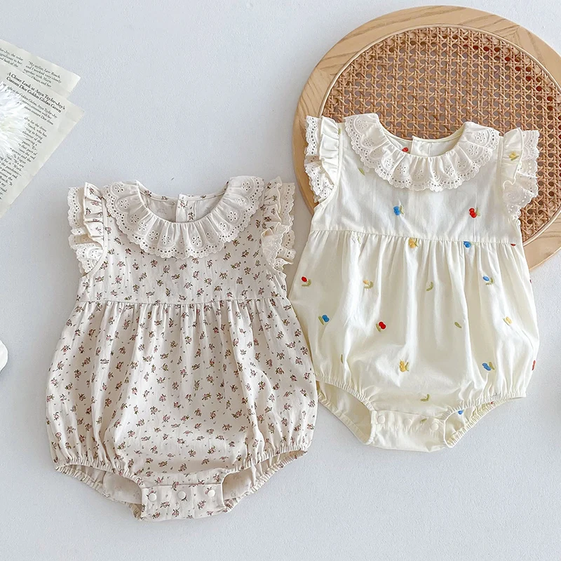 

2024 New Summer 0-24M Children Clothes Infant Baby Girls Bodysuits Sleeveless Cotton Printing Toddler Baby Girls Jumpsuit
