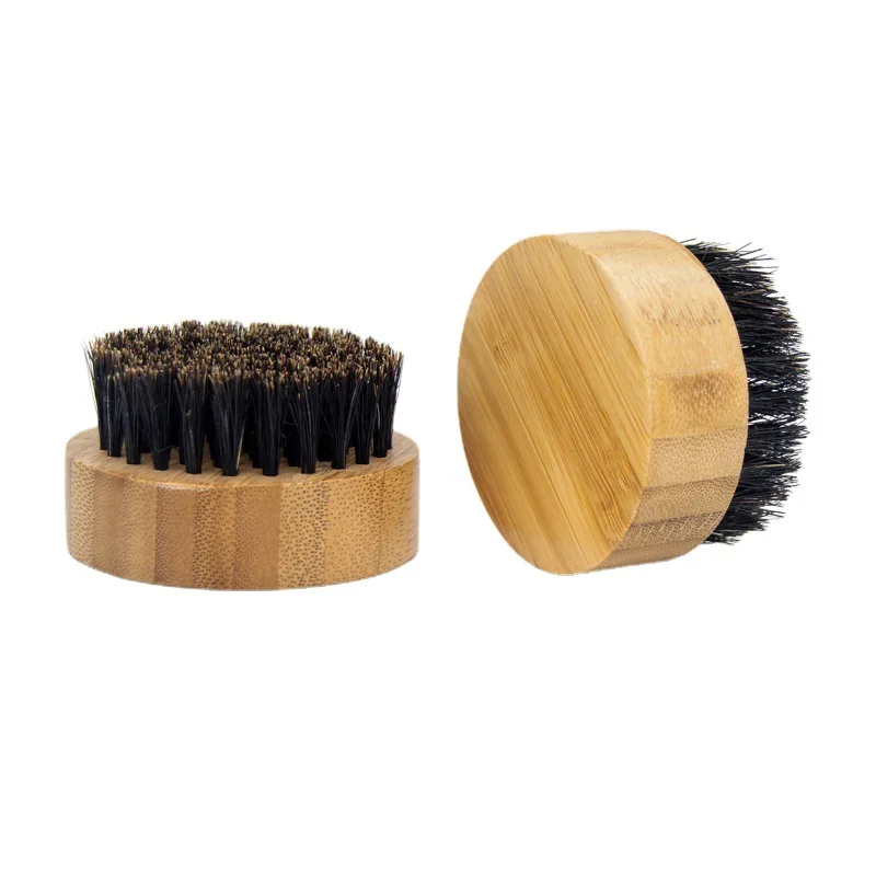 1PC Bamboo Round Handle Beard & Mustache Brush Hair Boar Bristle Beard Brush Massage Comb Men Beard Grooming Tool