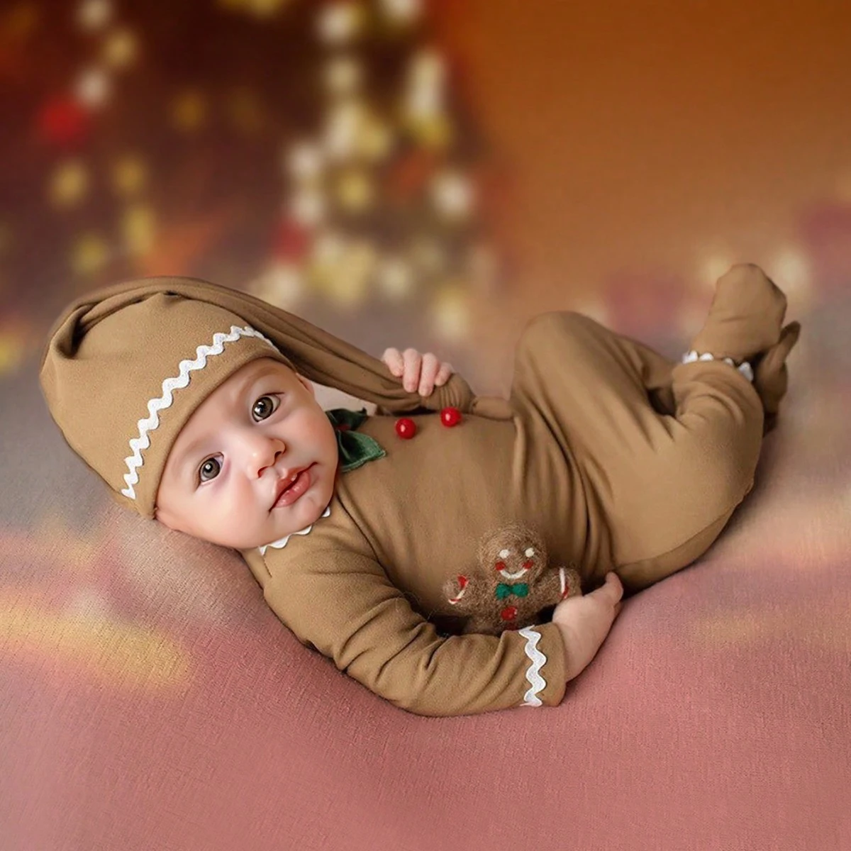 Ylsteed Newborn Boy Christmas Photography Outfits Baby Buttons Footed Jumpsuit with Sleepy Hat Bowknot Overall for Picture Shoot