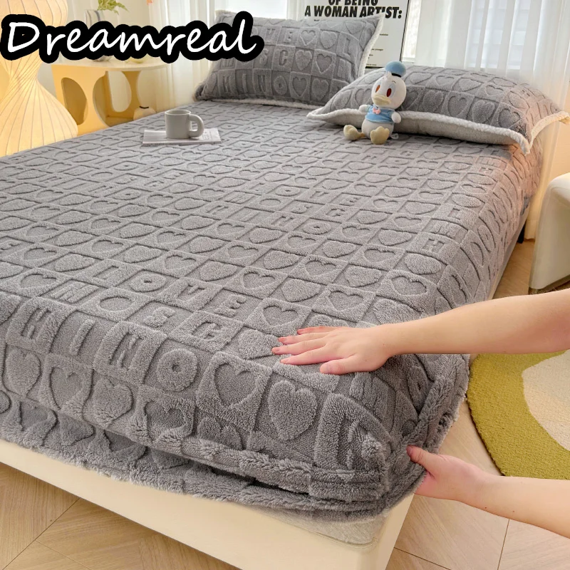 Dreamreal Milk Velvet Fitted Sheet Soft Comfortable Fleece Bed Cover Autumn Winter Mattress Protector Cover Bedsheet Solid Color