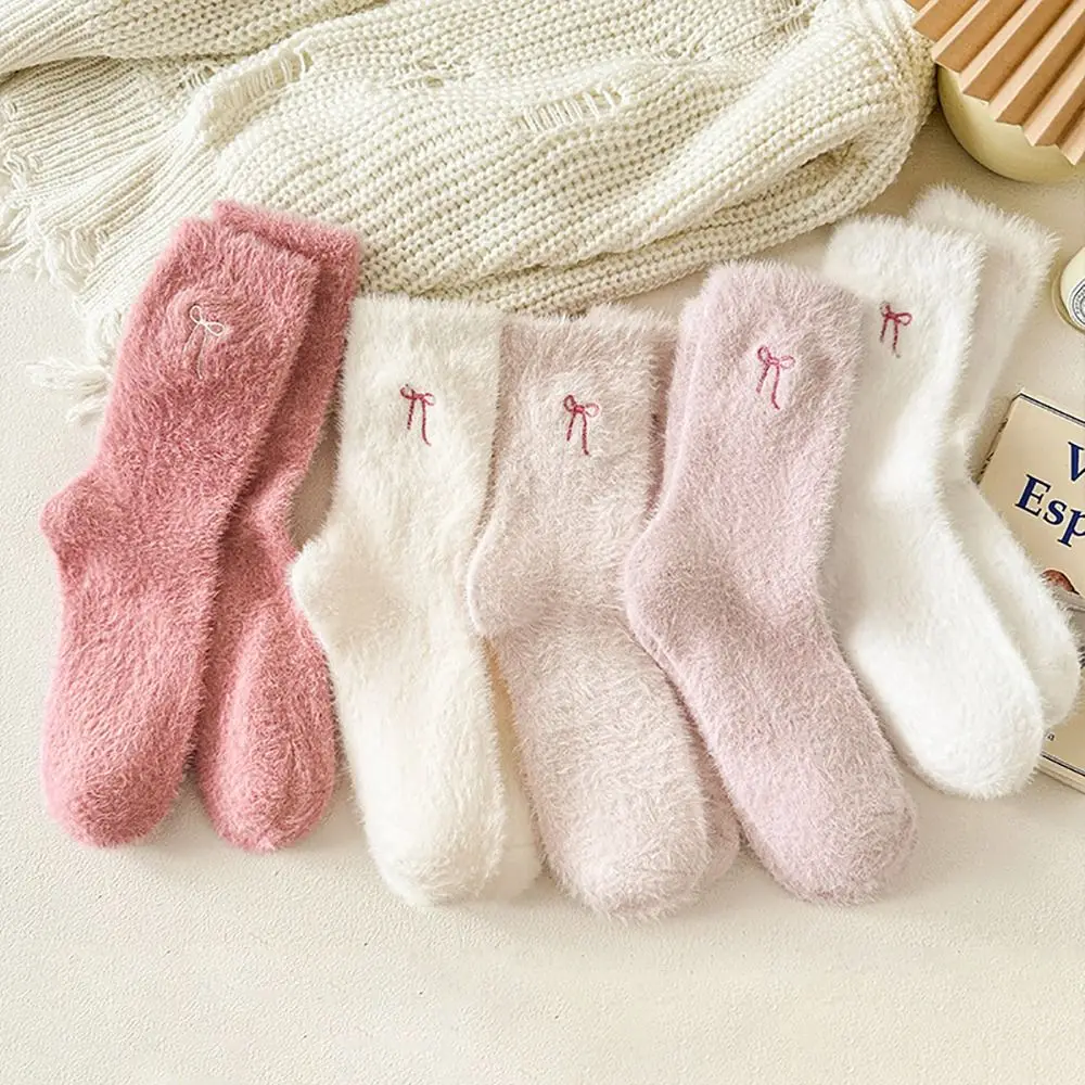 

Cute Sweat Absorption Bow Velvet Socks Soft Winter Warm Warm Fleece Socks Cozy Thermal Tube Socks Autumn Winter