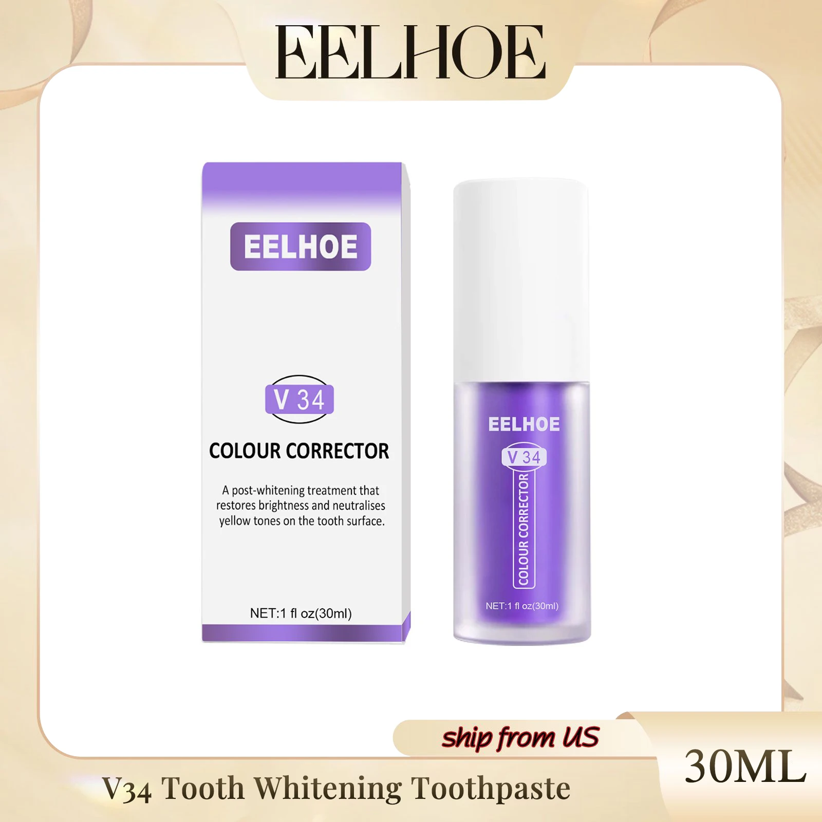 Eelhoe V34 Tooth Whitening Toothpaste Repair Gingival Periodontitis Whitening Teeth Fresh Breath Purple Toothpaste