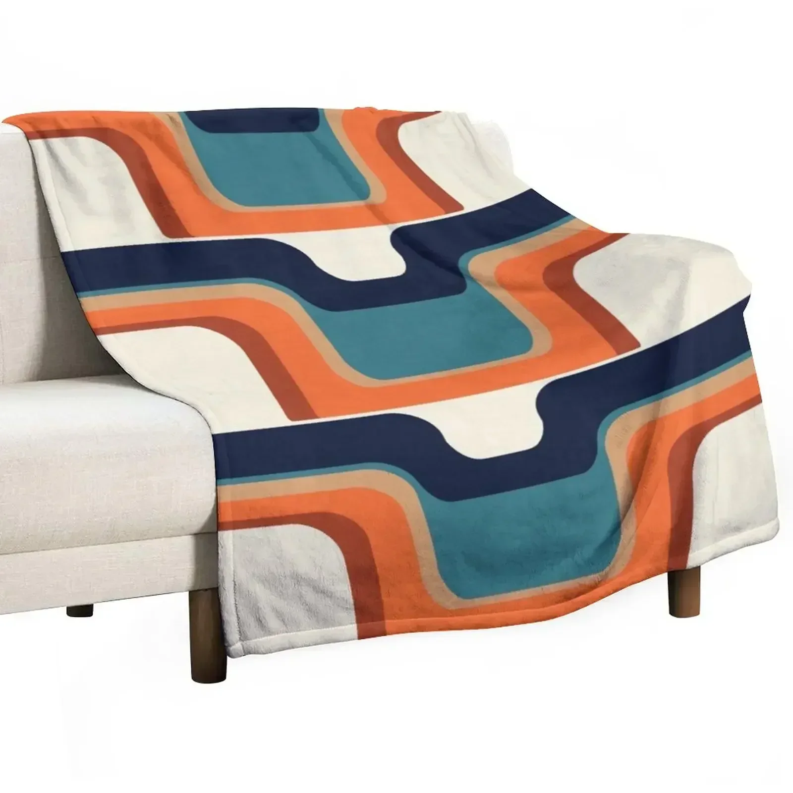Mid-Century Modern Meets 1970s Orange & Blue Throw Blanket Luxury manga Weighted Soft Big Blankets