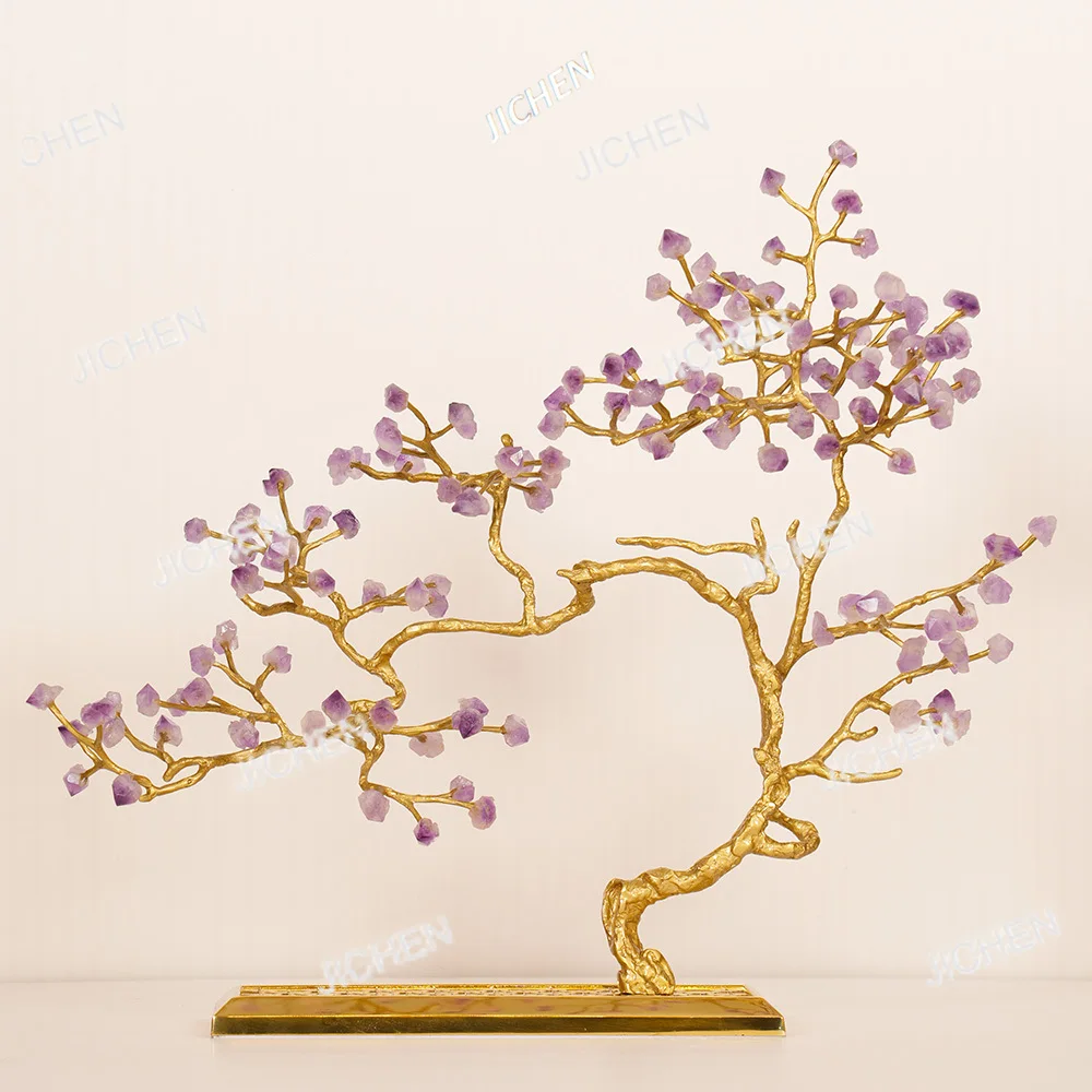 

JC Chinese Light Luxury Brass Ornaments Crystal Branches Leave a lucky tree for the family hotel entrance living room TV
