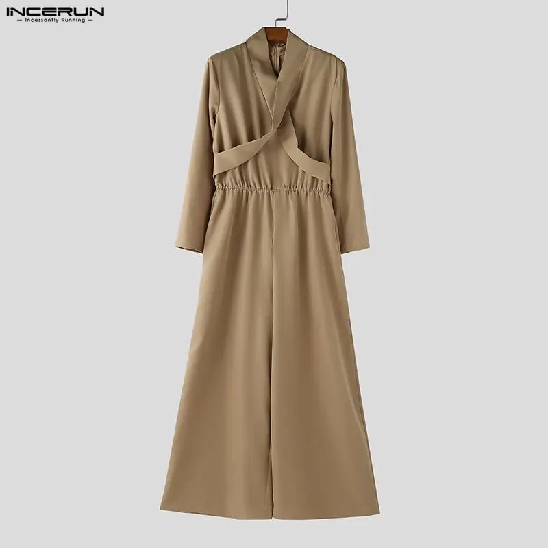 

Мужские комбинезоны INCERUN, однотонные, с V-образным вырезом, с длинными рукавами, повседневные, уличная мода, свободные, модные, с широкими штанинами, размеры S-5XL