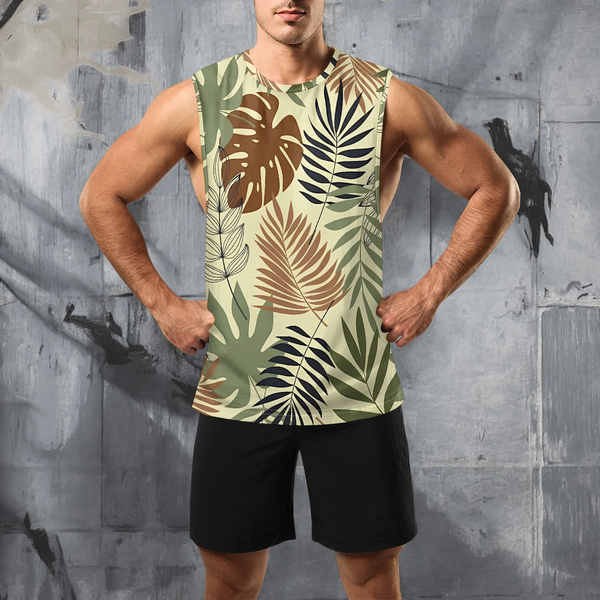 

YEAE Tropical Leaf Print Tank Top for Men Summer Casual Sleeveless Sports Vest