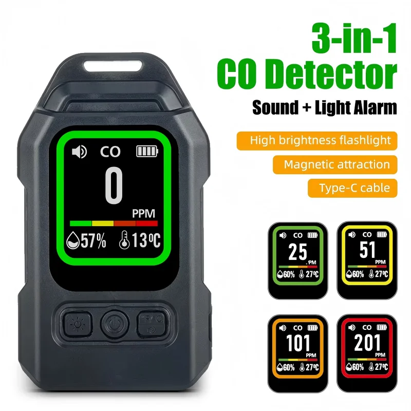Carbon Monoxide Sensor: Real-time monitoring of gas, temperature, and humidity. Widely applicable for: home, RV, camping, office