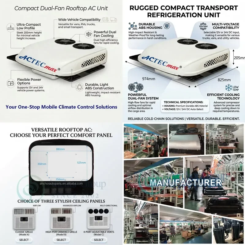 Universal 24V Dual-Fan Electric Powered Sleeper 12V Air Conditioner Eco Friendly Cooling Solution 2050W for Truck Trailer RV