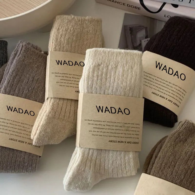 1/2pairs Winter Cashmere Socks Women Wool Thicken Warm Women Socks Sox Japanese Fashion Harajuku Solid Color Thermal Long Socks