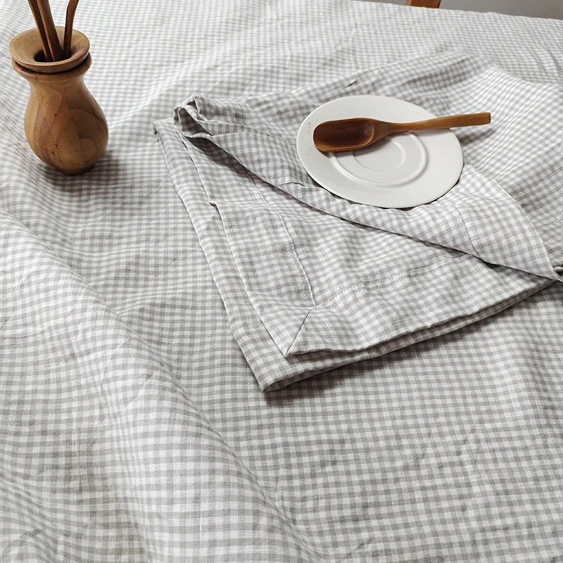 European Flax 100% Pure Linen Tablecloth Gingham Checkered Farmhouse Rustic Decoration Rectangle Tabletop Covers for Home TJ8191