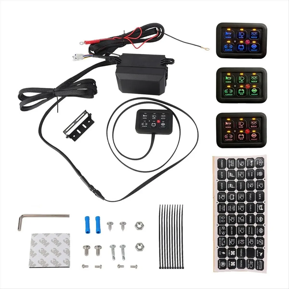 SCLS 12V LED 6 Gang Switch Panel 600W-1200W Circuit Control Relay System Box Touch Control Panelt for UTV Caravan