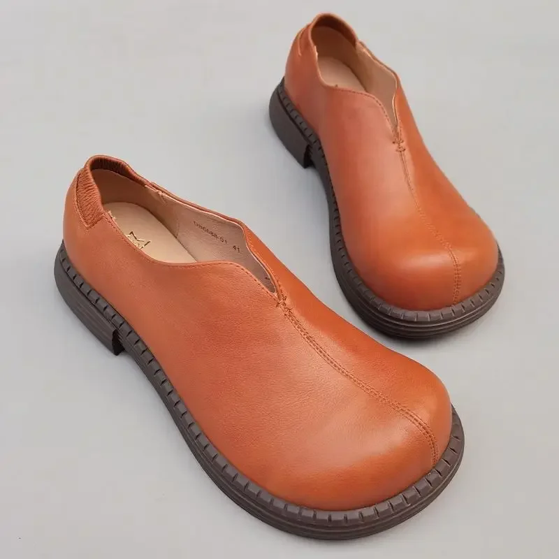 Careaymade-mocassins en cuir véritable chaussures pour hommes bout rond sans lacet chaussures plates résistant à l'usure respirant couleur unie chaussures pour hommes faites à la main