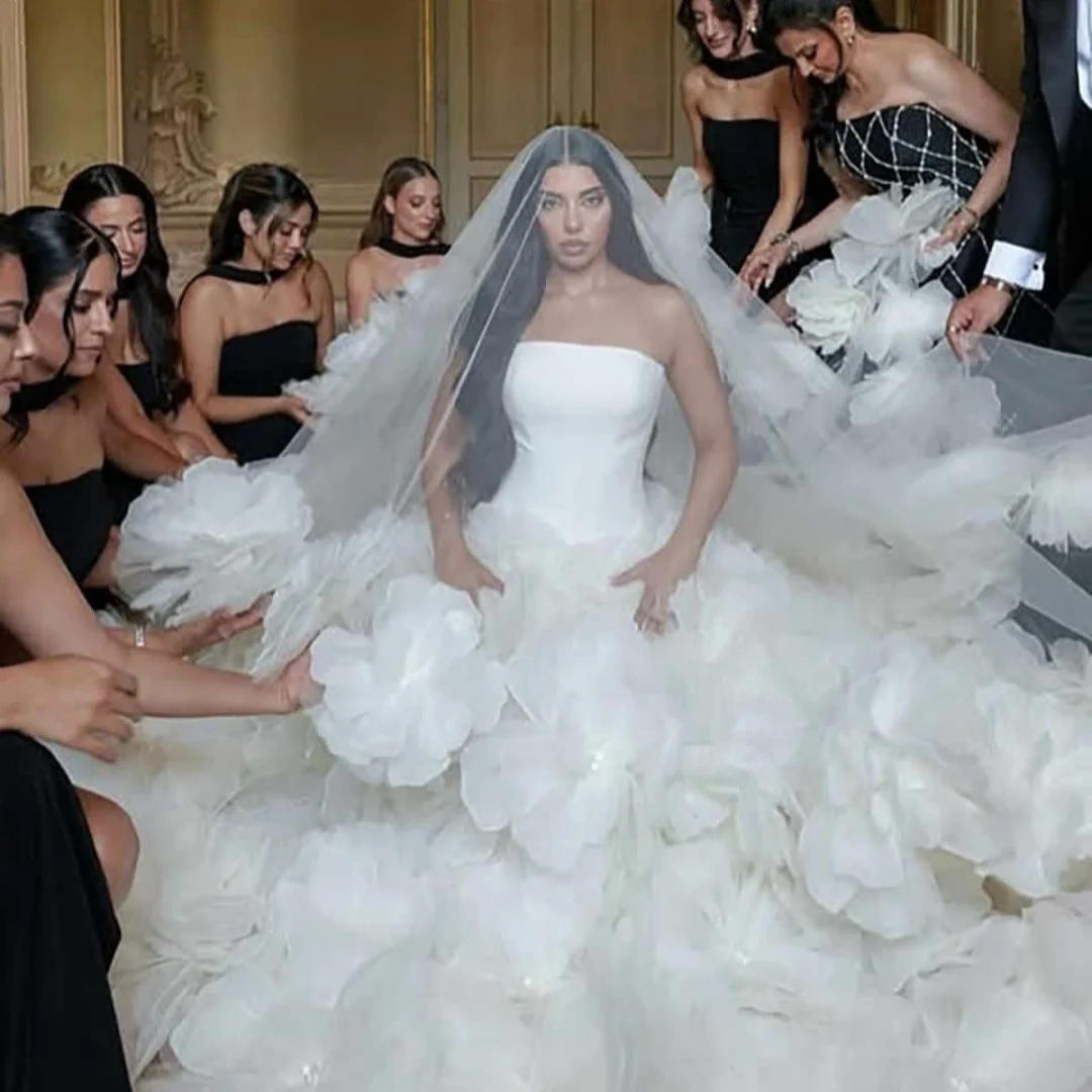 

Элегантная свадебная фата с кружевной аппликацией, длинный головной убор в виде собора, фата с цветами, изысканные хрустальные аппликации, блестящие на заказ