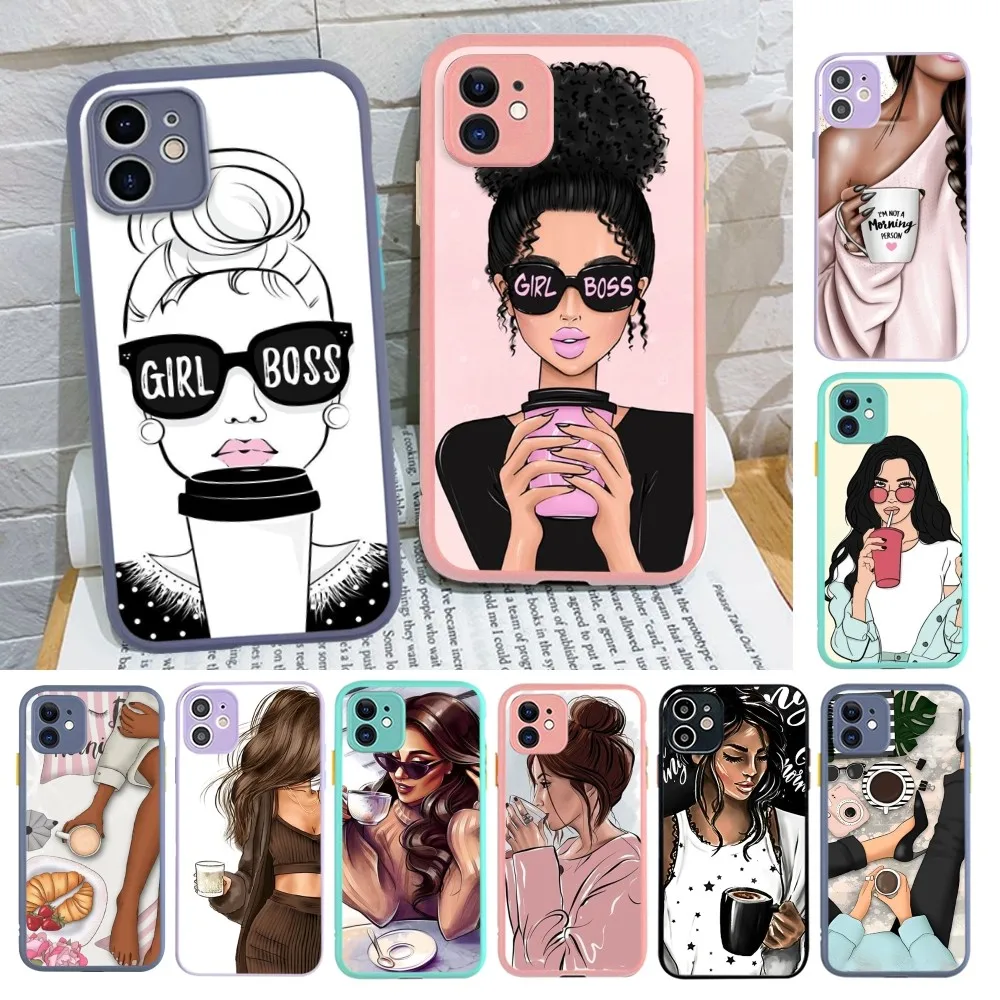 

Princess Female boss coffee Mousepad for iPhone 14 11 12 13 Mini Pro Max 8 7 Plus X XR XS MAX Translucent Matte Cover