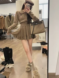 Winter Kawaii Knitted Two Piece Skirt Set Women Vintage Sweater Party Mini Skirt Suit Female Korean Fashion Sweet Retro Set 2023