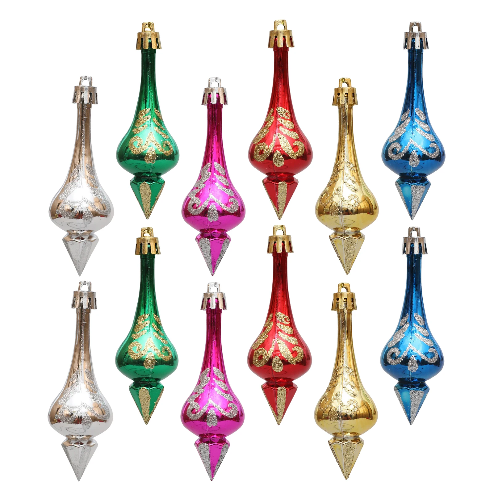 

12Pcs Tapered Xmas Pendant Decorations Unique Shaped Electroplated Hanging Ornaments for Christmas Tree Holiday Indoor Outdoor