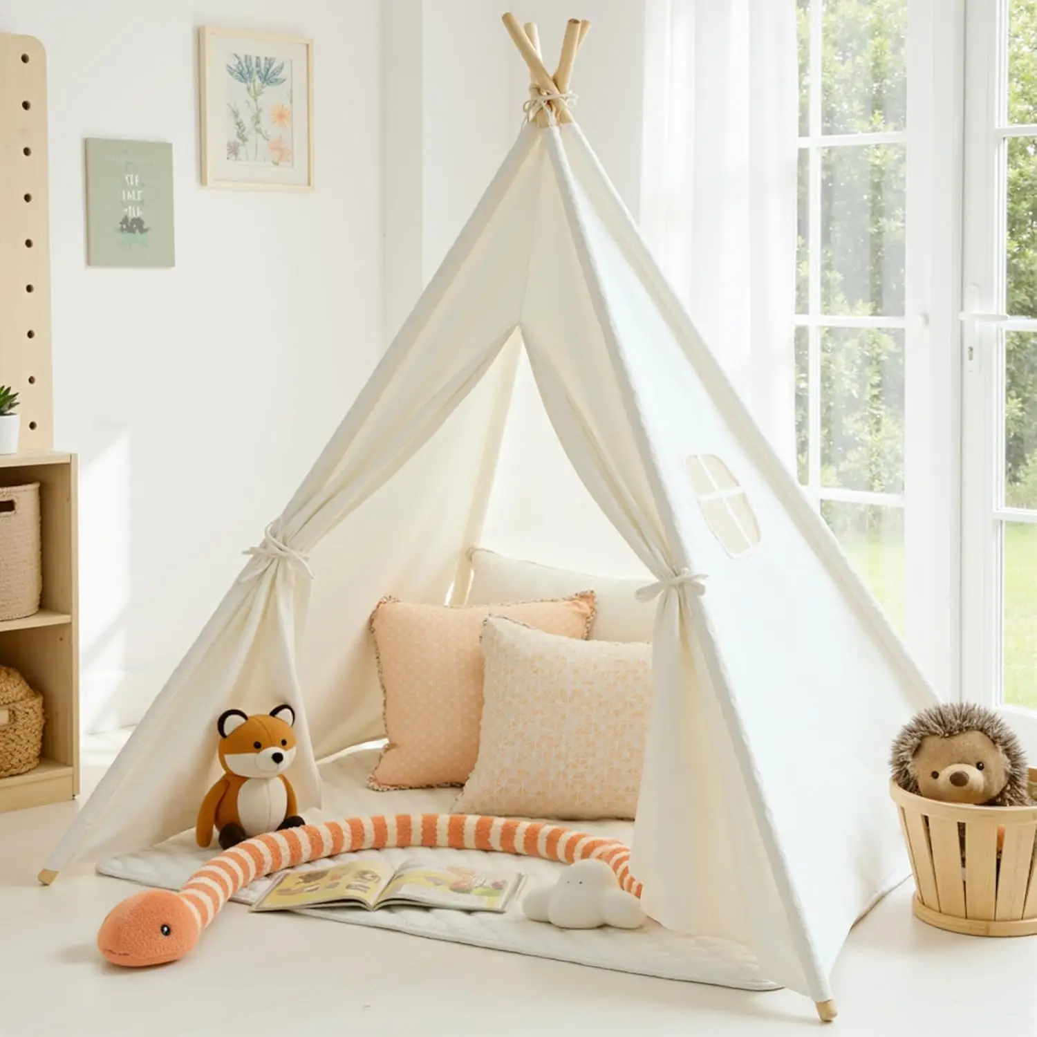 

Kids Indoor Teepee Tent with Lights - Foldable Playhouse Toy for Girls & Boys, Washable Sleepover Gift