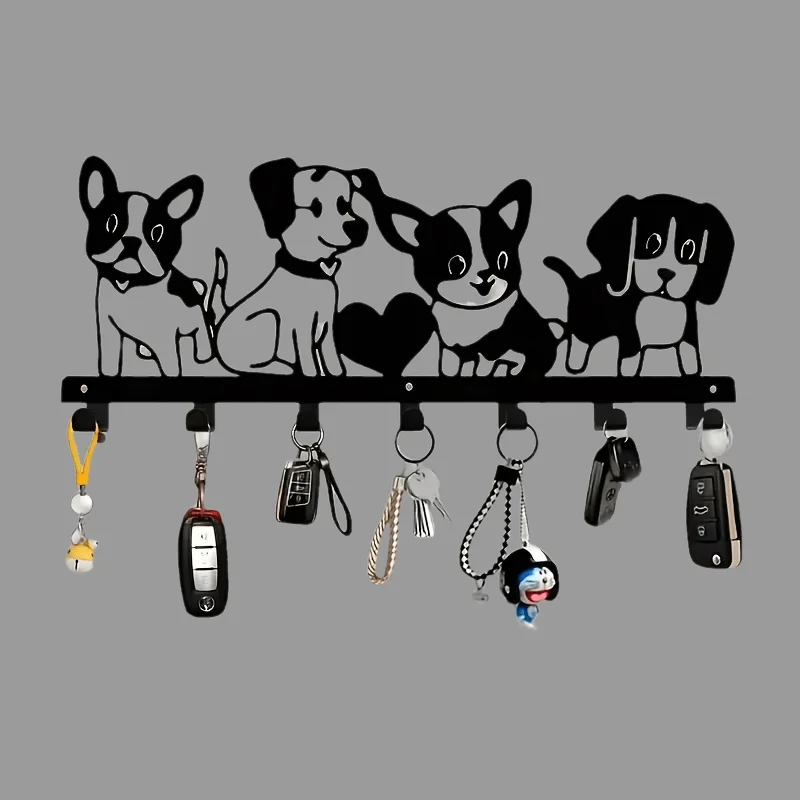 CIFBUY 7 Hook Metal Wall Hanger Dog Paw Print Powder Coated Entryway Organizer Space Saving Coat Key Holder Cute Decor