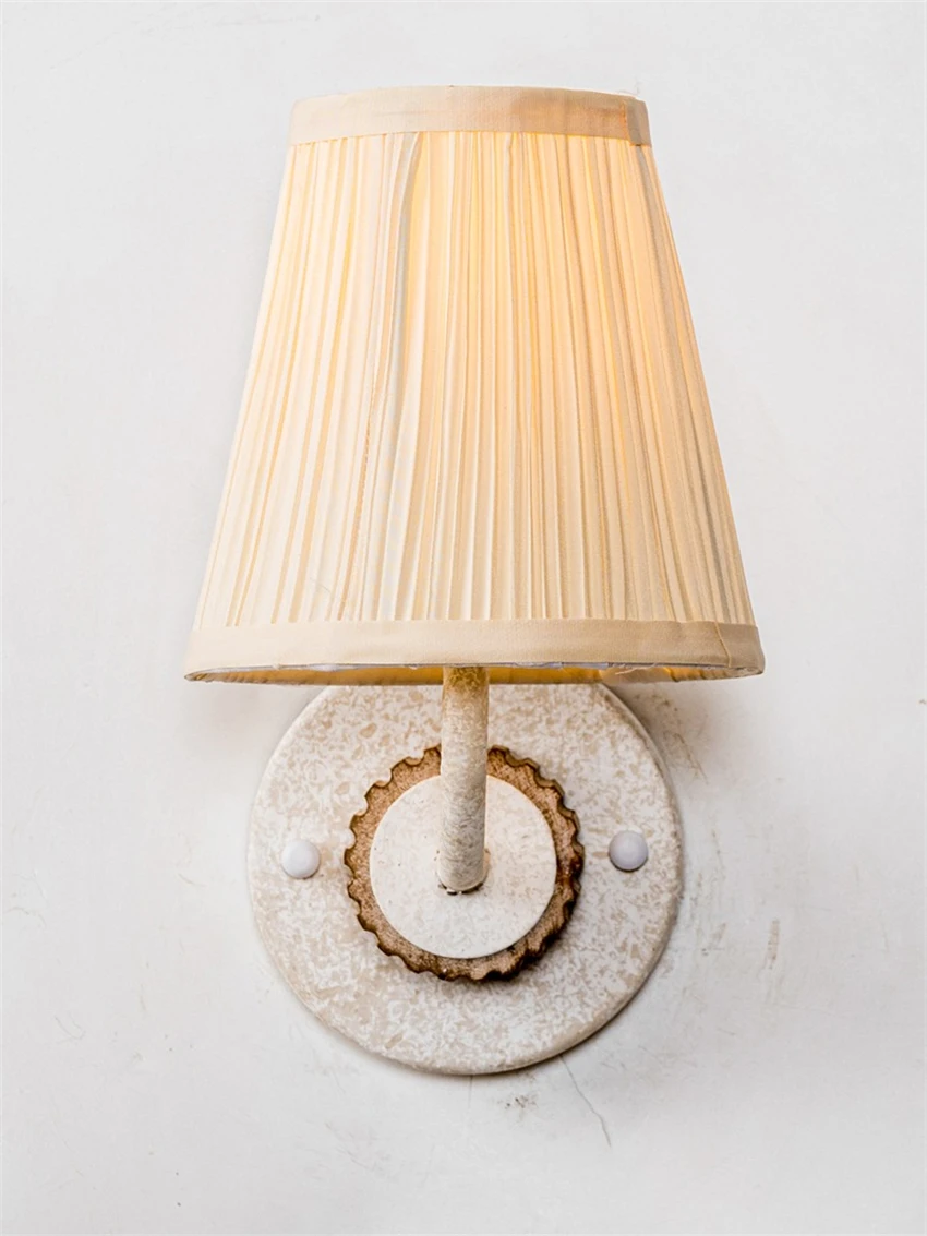 American metal cloth cover vintage wall lamps French art bedroom bedside lamp study decorative