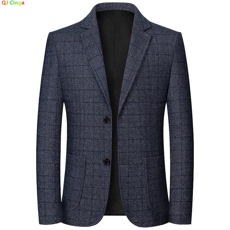

2026 New Men's Navy Blue Suit Jacket Single-button V-neck Long-sleeve Coat Suitable for Business/casual/party Occasions.