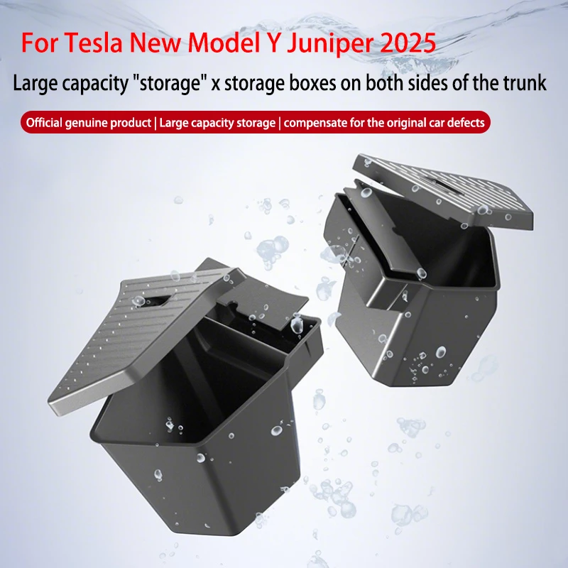 Tesla Y Juniper Boîte De Rangement Latérale Pour Coffre Tesla Modèle Y Launch/Juniper 2025 TPE, Organisateur De Fret, Boîte Seau Avec Lèvres Sur Tapis, Accessoires De Voiture Accessoire Tesla Model Y