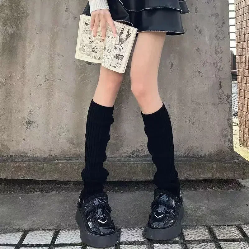 42/52/72 cm Beinwärmer Lolita Socken Y2K Gestrickte Warme Fußabdeckung Weiß Schwarz Wärmer Dame Herbst Winter Häkeln Socke Stiefelmanschetten