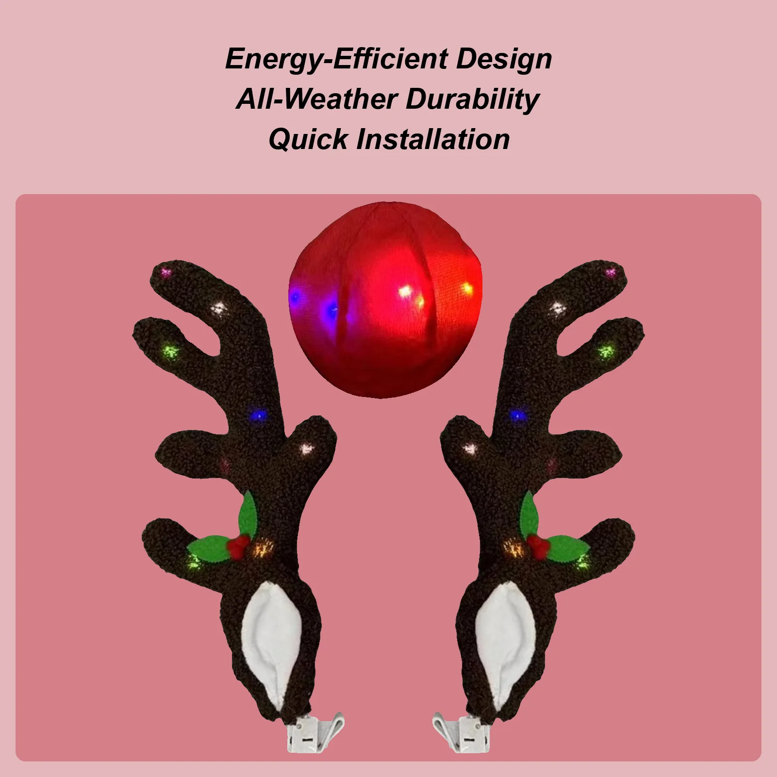 

Christmas Car Decor LED Antler With Nose Car Decoration For Automotive Truck Vehicle SUV Exterior Window Roof Top Holiday