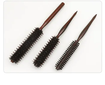 3 種類帯電防止猪毛ヘアブラシ木製ハンドル小さなラウンドブラシブロー乾燥スタイリングヘアブラシヘアカーリーコーム