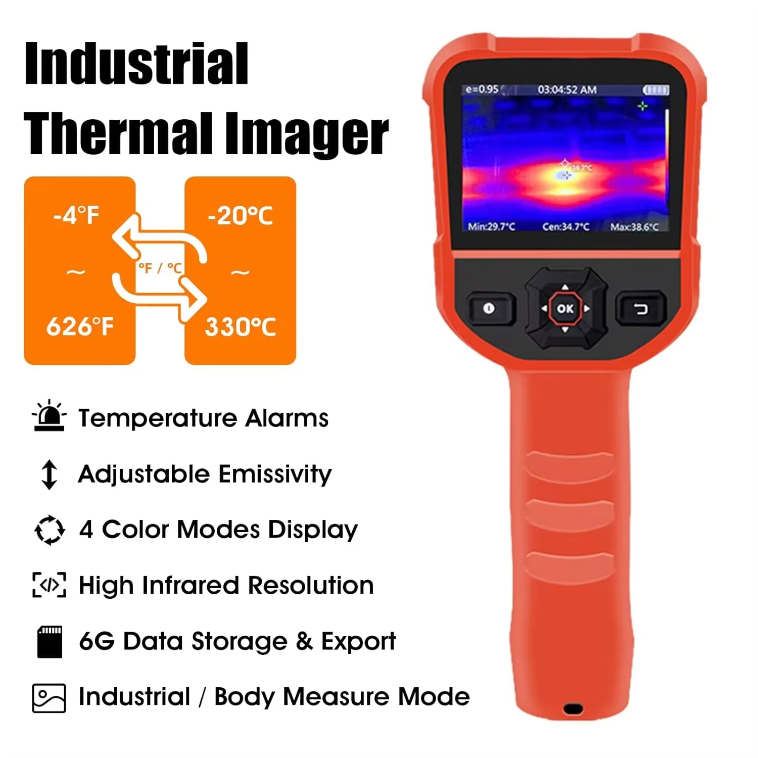 Handheld Thermal Imaging Camera, 210x160 Resolution IR Thermal Imager Range -20~330°C with 3.5