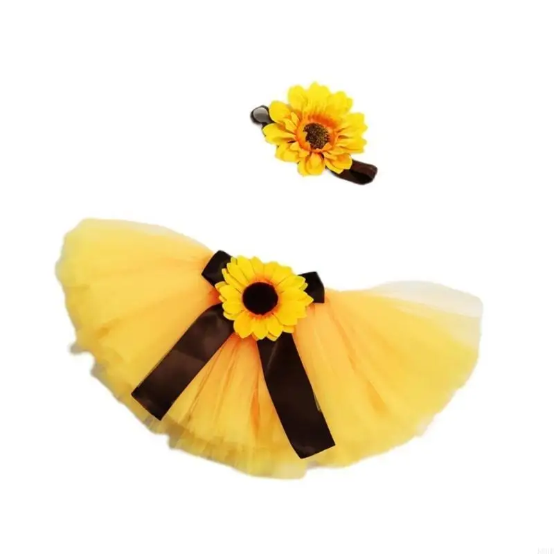 K8GF فتاة التصوير الدعائم الرضع التصوير زي عباد الشمس عقال Bowknot تنورة صورة إطلاق النار الملابس إمدادات الطفل #4