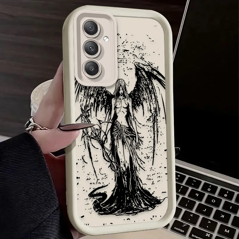 Phone Case for Samsung Galaxy A55 A35 A25 A15 A05 A05S 5G A24 A13 A23 A12 A22 A32 A52 A52S A71 A72 A51 Retro Punk Black Angel - náhled 4