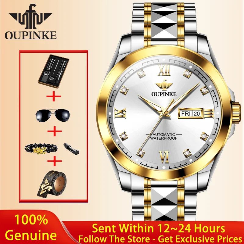 OUPINKE Luxury Imported Movement Men Mechanical Watch Top Business Fully Automatic Watch Fashion Diamond Sapphire Men Watch