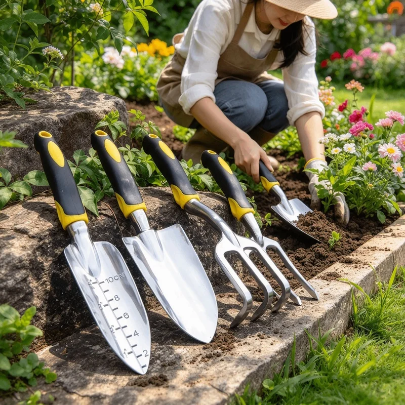 Garden Hand Trowel, Stainless Steel Digging Shovel with Non-slip Rubber Grip for Planting Weeding & Transplanting