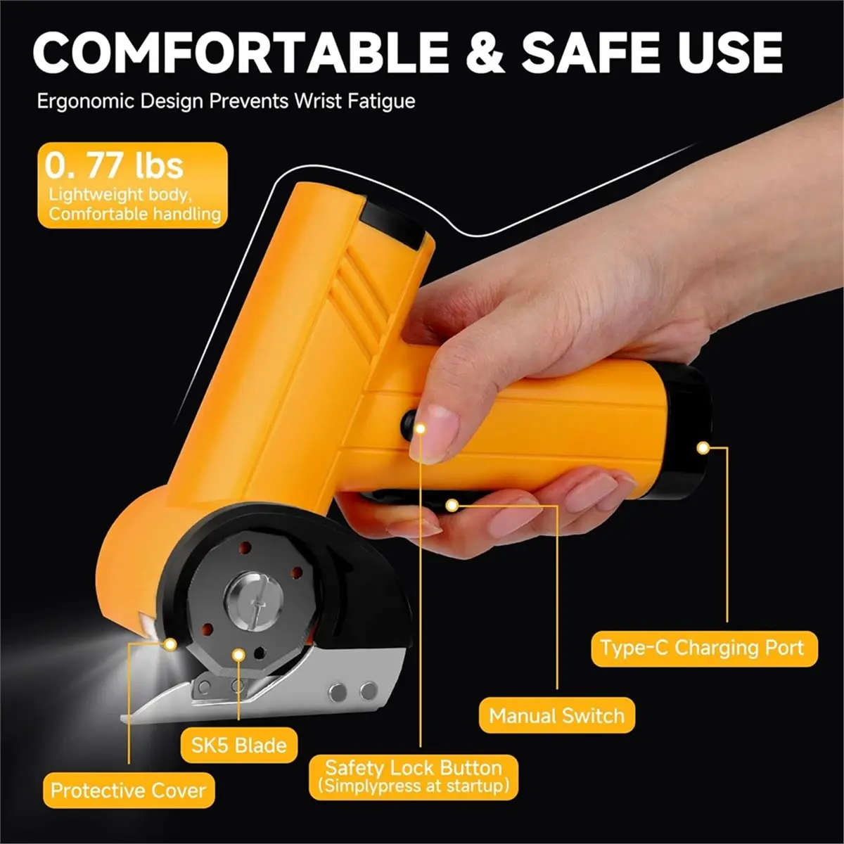 Home Tool Cordless Electric Scissors, Cardboard Cutter with LED, 4-Speed Switching, 3 SK5 High Carbon Steel Blades, Box Cutter