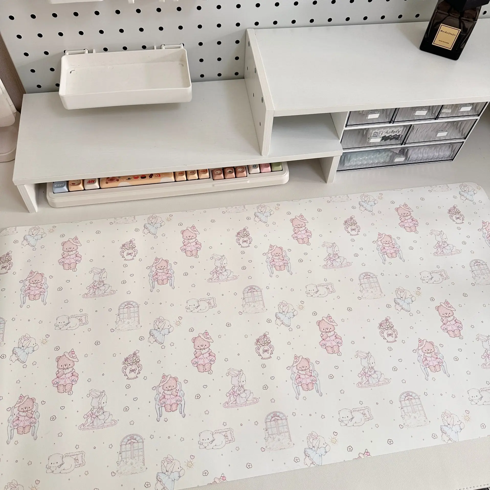 

Kawaii Pink Bear Leather Desk Pad Protector Non-Slip Large Small Mouse Pad Home &Office Desk Mat PU Leather Laptop Mouse Pad