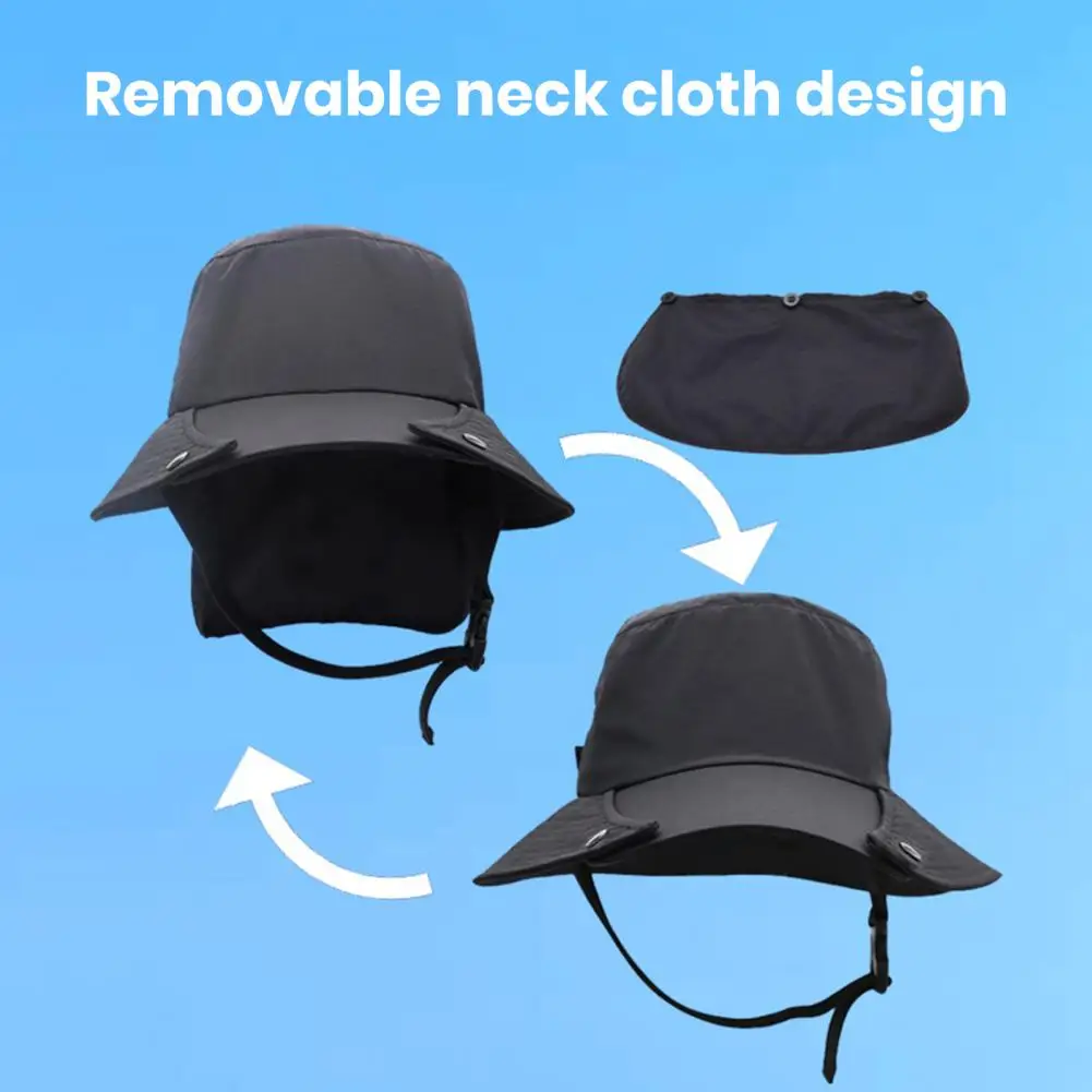 

Surfing Boating Bucket Sun Hat with Chin Strap Solid Color Outdoor Cap Breathable Wide Brim UV Protection Fisherman Hat