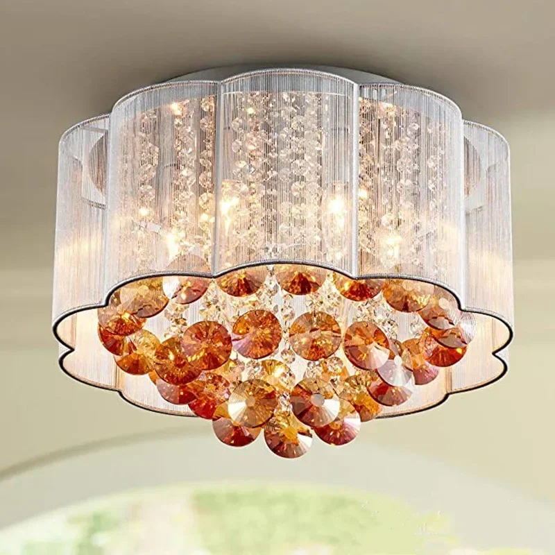 American simple retro bedroom ceiling lamp Nordic French pastoral room crystal cloth Christmas decoration