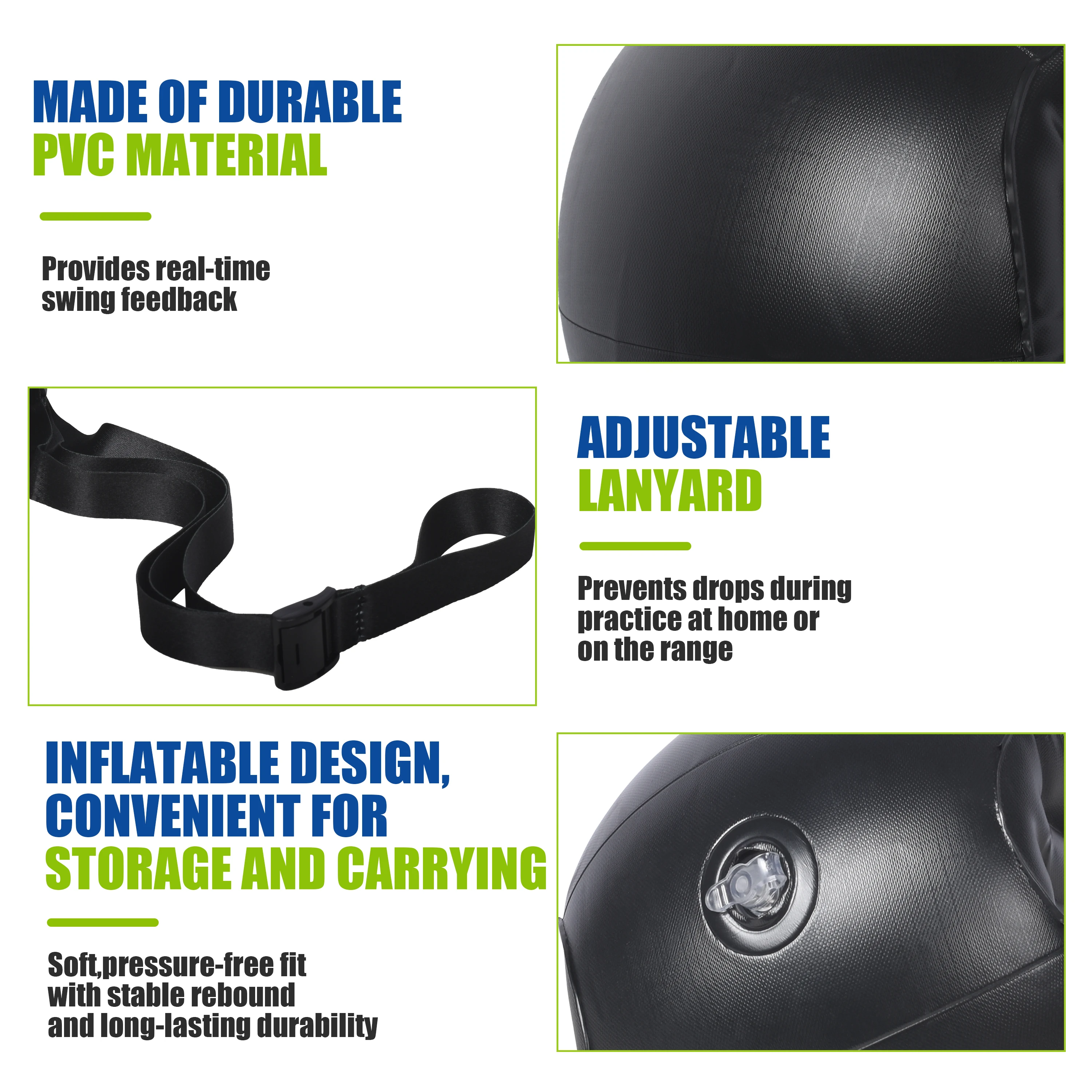 Golf Swing Trainer Ball, Inflatable Smart Practice Aid with Neck Strap, Posture Corrector for Beginner Pro
