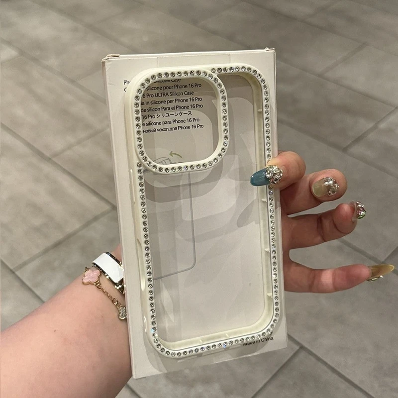 الفاخرة شفافة الماس مرصع بالجواهر جراب هاتف آيفون 11 12 13 14 15 16 17 برو ماكس زائد الهواء بريق الوفير الخلفي حالات 2026