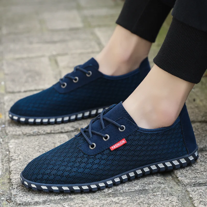 New Men\'s Fashion Shoes Summer Zapato Casual Breathable Mesh Flat Shoes Exercise Jogging Men Shoes Breathable Footwear