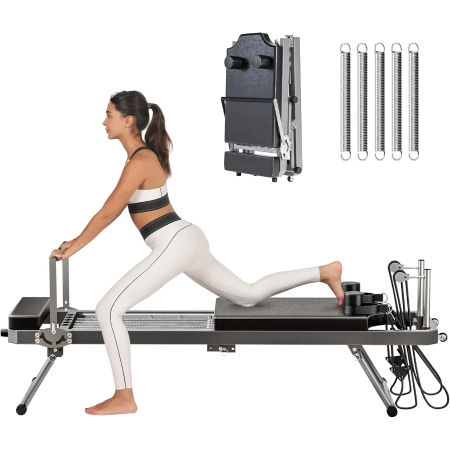 折りたたみ式ピラティス・リフォーマー・マシン、スプリング抵抗付き、全身ホームワークアウト用、調節可能なフィットネス機器、ブラック、Supp