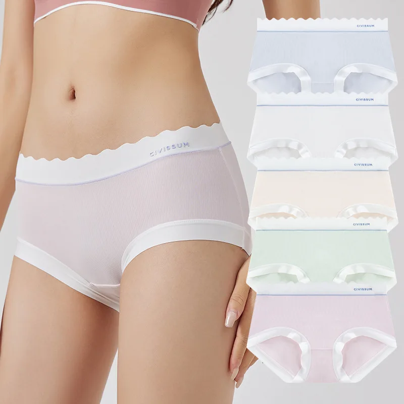 Plus Size Women Panties Seamless Ice Silk Underwear Ladies Briefs High Elastic Lingerie Comfortable Mid-Rise Basic Panties