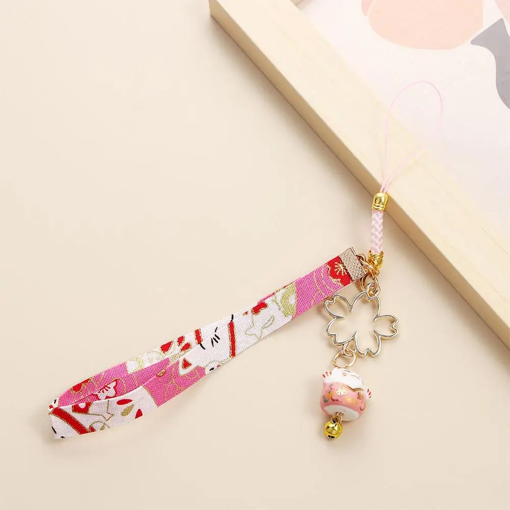 Cloth Cherry Blossoms Cartoon Design Ceramics Bag Pendent Japanese Style Pendant Women Key Chain Car Key Ring Lucky Cat