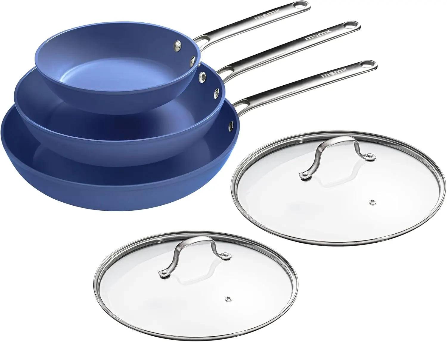 

Five-Piece Ceramic Nonstick Cookware Set with Tempered Glass Lids and Heat-Resistant Handles, Suitable for All Stove Types.