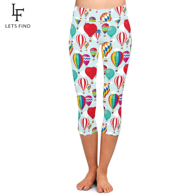 

LETSFIND Fashion Hot Air Balloon Printing Women High Waist Mid-Calf Leggings Slim Elastic Capri Leggings