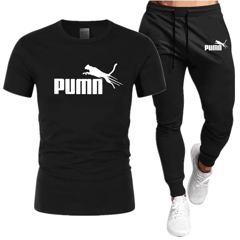 Men\'s Luxurious Short Sleeved Sportswear Set, Cotton T-shirt and Sports Pants, Fitness Wear, Printed T-shirt, Summer, 2 Pieces