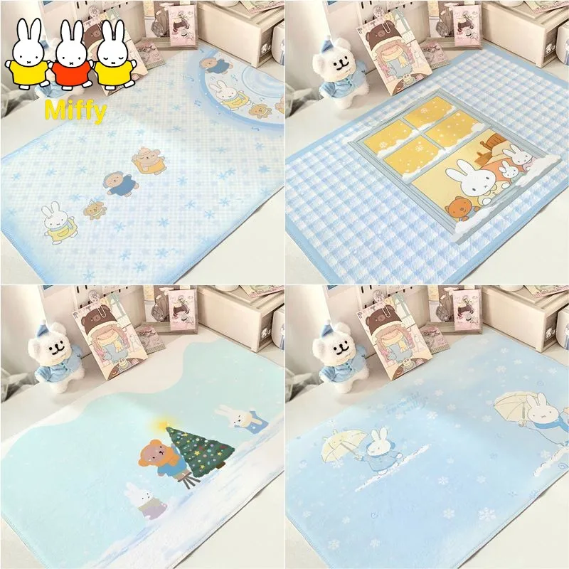 Kawaii Miffy Tablecloth Winter Snowflake Water-colored Cotton and Linen Tablecloth Old-fashioned Decorative Tablecloth