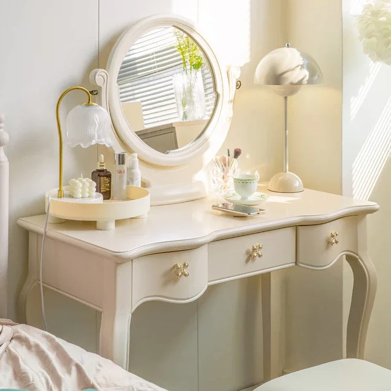 

French cream style dressing table, bedroom dressing table 1 meter small apartment with mirror dressing table