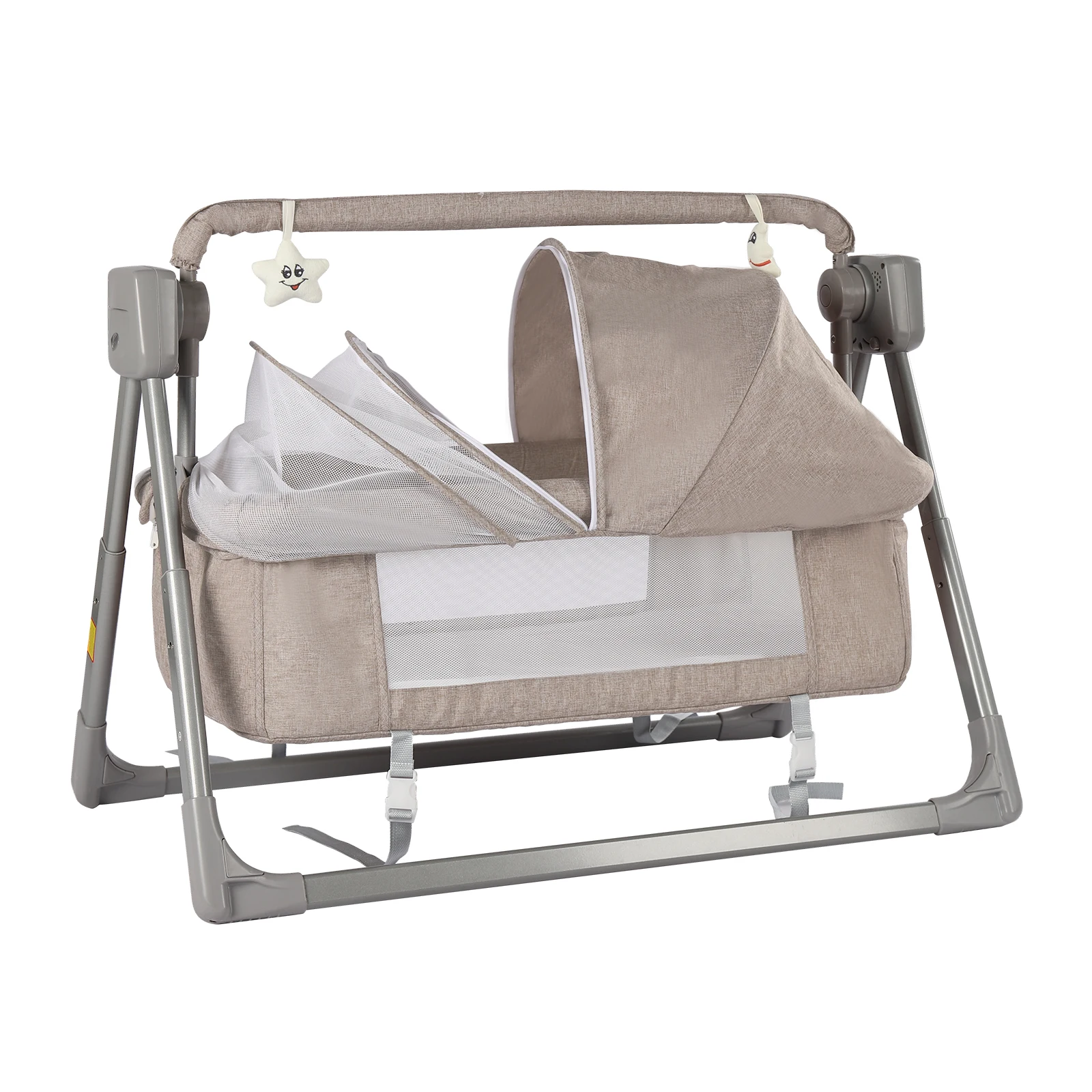 Portable Baby Bassinet, Bluetooth Music, Adjustable Vibrations, Stable Aluminum Frame, Easy Setup